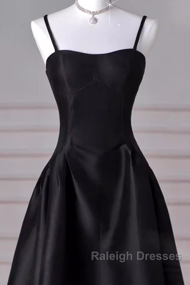 Gorgeous A Line Straps Satin Black Prom Dress