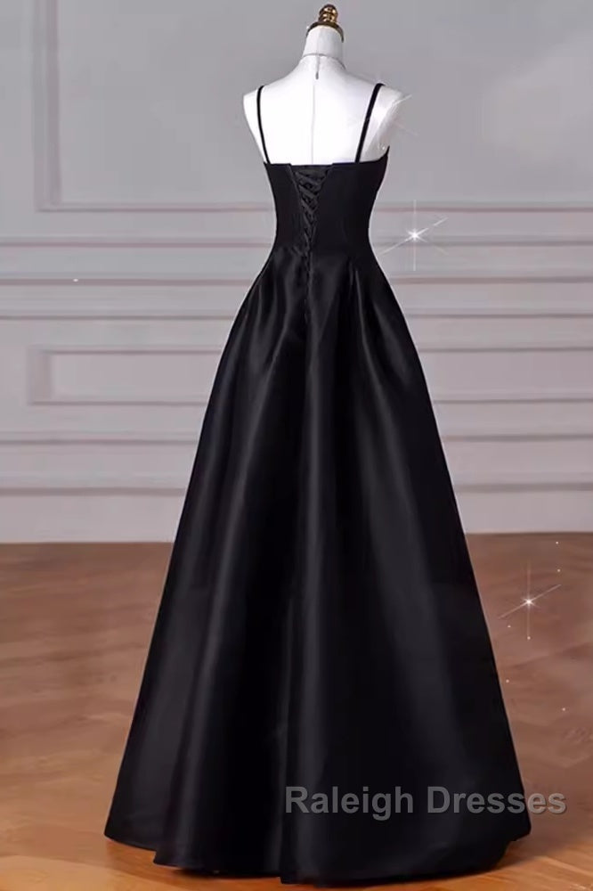 Gorgeous A Line Straps Satin Black Prom Dress