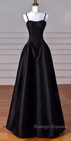 Gorgeous A Line Straps Satin Black Prom Dress