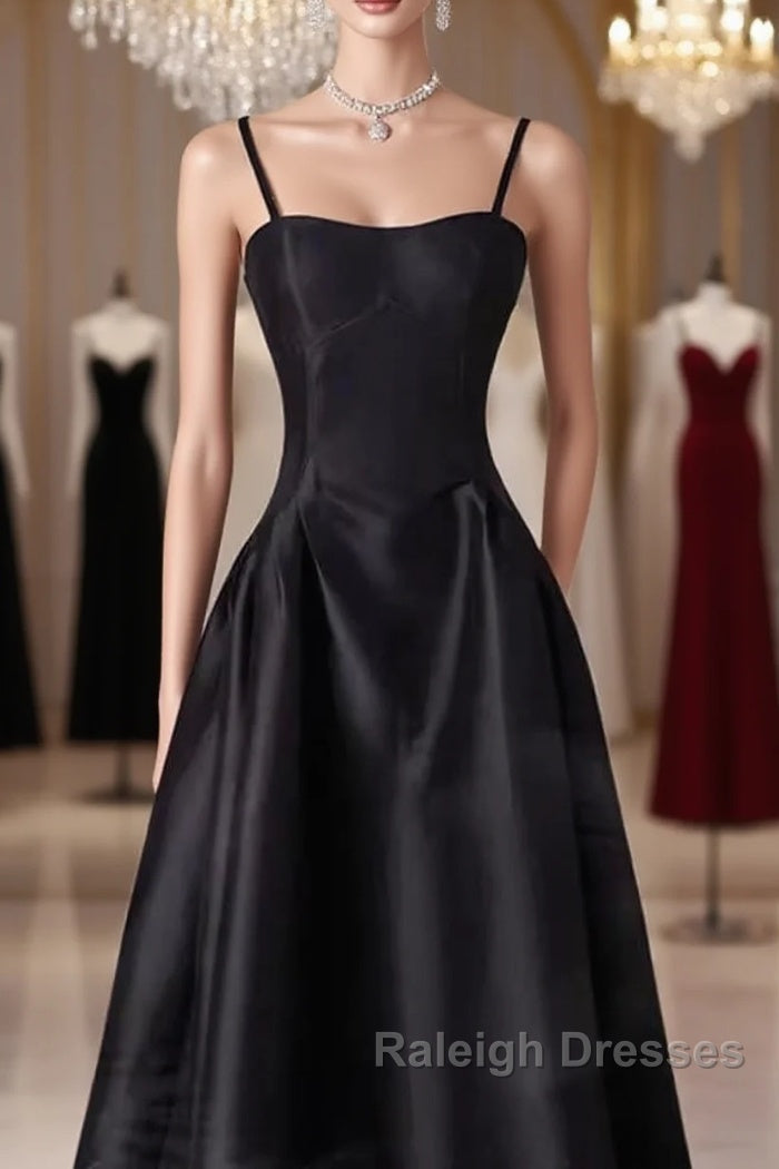 Gorgeous A Line Straps Satin Black Prom Dress Main image
