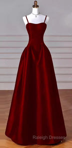 Gorgeous A Line Straps Satin Burgundy Prom Dress