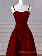 Gorgeous A Line Straps Satin Burgundy Prom Dress