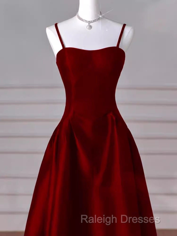 Gorgeous A Line Straps Satin Burgundy Prom Dress