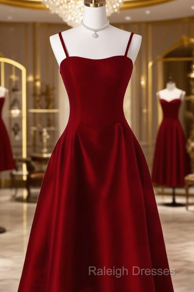 Gorgeous A Line Straps Satin Burgundy Prom Dress Main image