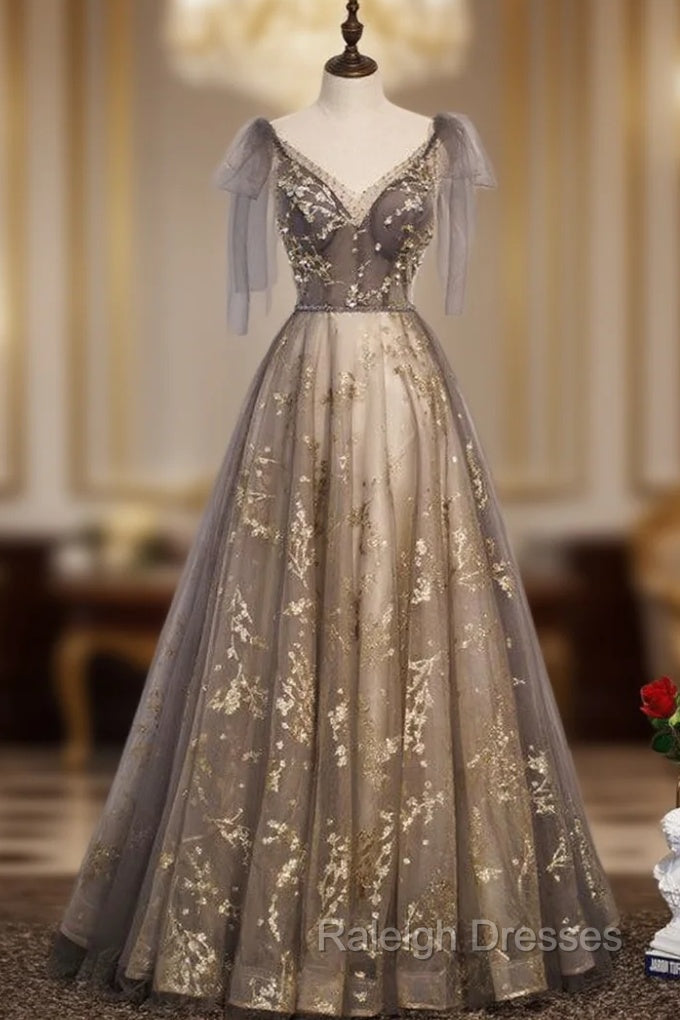 Gorgeous A-line V-neckline Long Party Dress Prom Dress, Lace Evening Dresses Main image