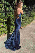 Gorgeous Backless Mermaid V-Neck Sleeveless Velvet Long Prom Dresses