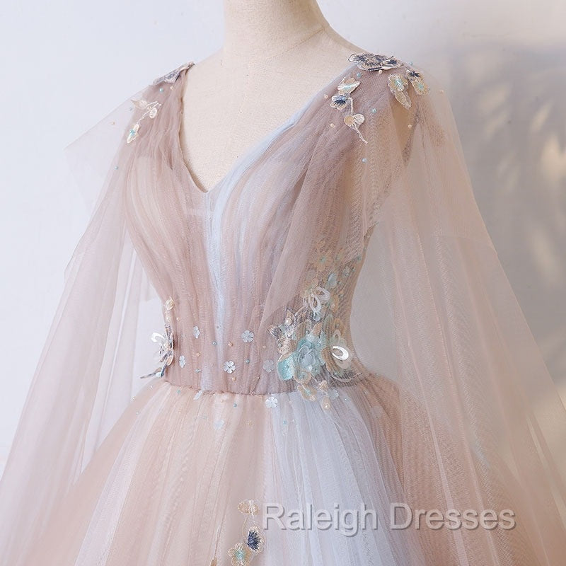 Gorgeous Ball Gowns Tulle V Neckline Long Prom Gowns, New Prom Dress