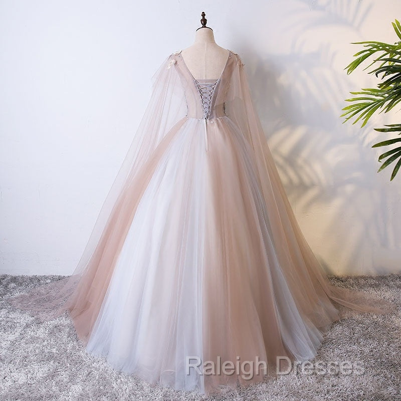 Gorgeous Ball Gowns Tulle V Neckline Long Prom Gowns, New Prom Dress