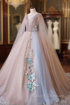 Gorgeous Ball Gowns Tulle V Neckline Long Prom Gowns, New Prom Dress