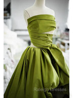 Gorgeous Balll Gown Strapless Green Satin Ruffles Long Evening Dress Prom Dresses