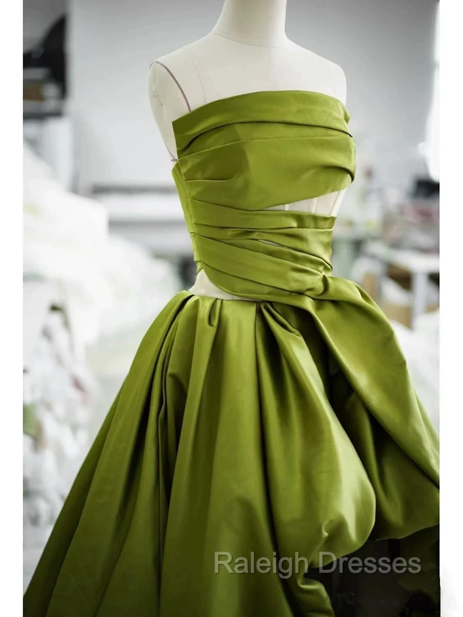 Gorgeous Balll Gown Strapless Green Satin Ruffles Long Evening Dress Prom Dresses