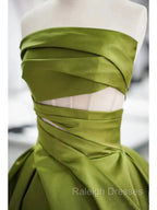 Gorgeous Balll Gown Strapless Green Satin Ruffles Long Evening Dress Prom Dresses