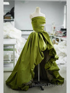 Gorgeous Balll Gown Strapless Green Satin Ruffles Long Evening Dress Prom Dresses