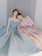 Gorgeous Balll Gown Sweetheart Blue Satin Long Evening Dress Prom Dresses