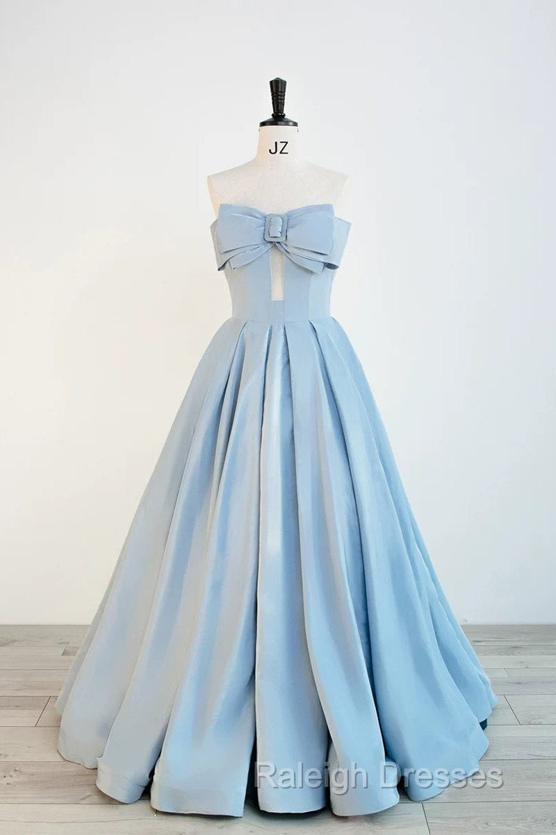 Gorgeous Balll Gown Sweetheart Blue Satin Long Evening Dress Prom Dresses