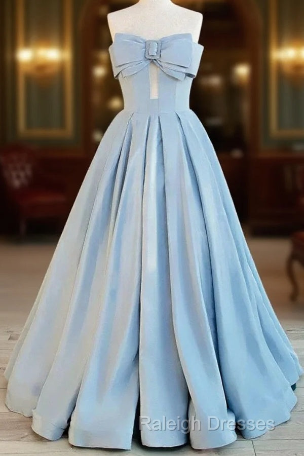 Gorgeous Balll Gown Sweetheart Blue Satin Long Evening Dress Prom Dresses