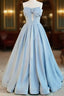 Gorgeous Balll Gown Sweetheart Blue Satin Long Evening Dress Prom Dresses