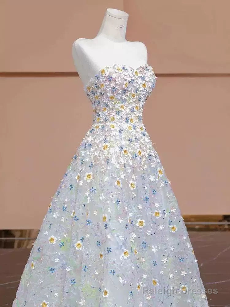 Gorgeous Balll Gown Sweetheart Floral Tulle Long Evening Dress Prom Dresses