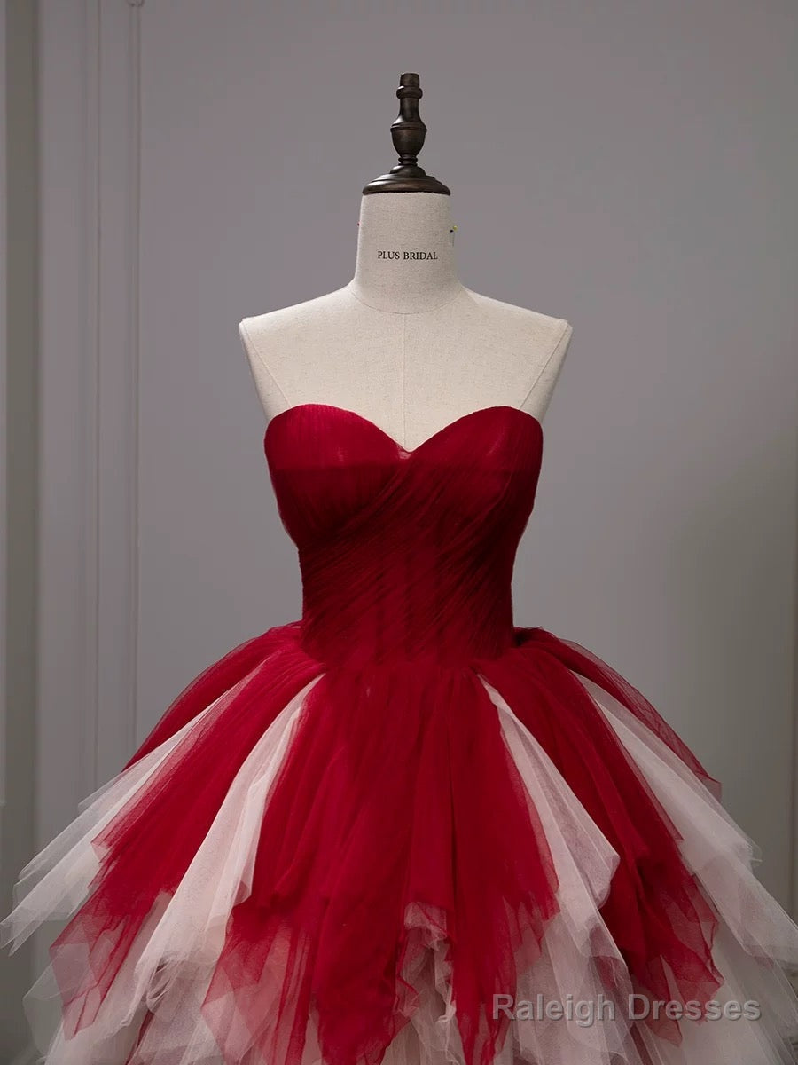 Gorgeous Balll Gown Sweetheart Red Tulle Ruffles Long Evening Dress Prom Dresses Secondary image