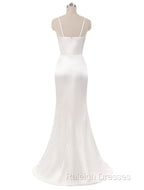 Gorgeous Beach Wedding Dress Mermaid Sleeveless Prom Dress V Neck Straps Split Ivory Bridal Gown With Court Train
