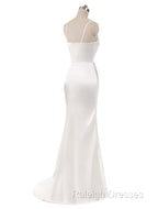 Gorgeous Beach Wedding Dresses Mermaid Sleeveless Evening Dresses V Neck Straps Split Ivory Bridal Gown With Court Train