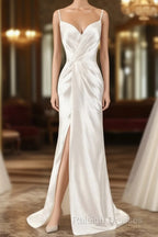 Gorgeous Beach Wedding Dresses Mermaid Sleeveless Evening Dresses V Neck Straps Split Ivory Bridal Gown With Court Train