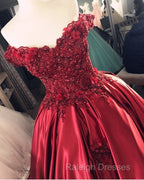 Gorgeous Beaded Lace V Neck Off Shoulder Long Burgundy Prom Dresses