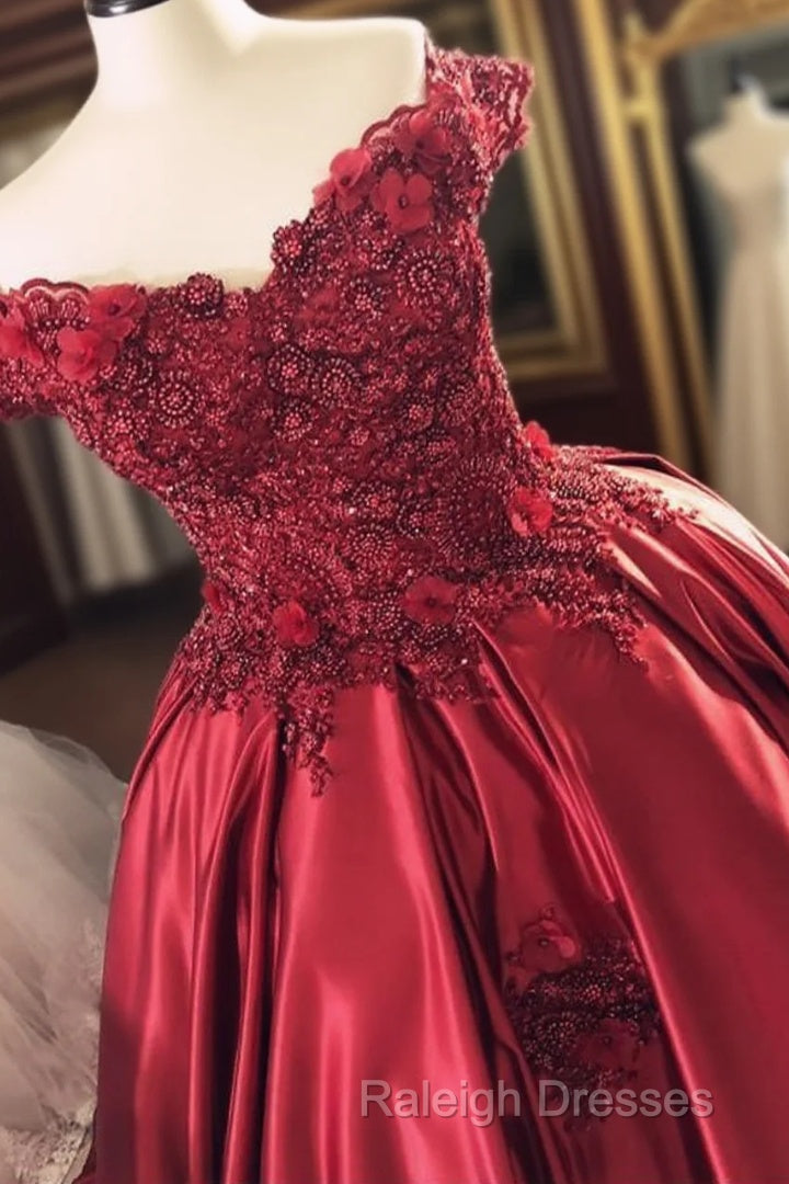 Gorgeous Beaded Lace V Neck Off Shoulder Long Burgundy Prom Dresses Main image