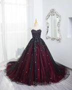 Gorgeous Black And Red Tulle Ball Gown Sweet 16 Dress With Cape, Long Prom Dress