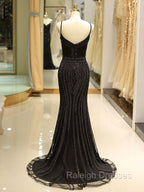 Gorgeous Black Evening Dresses Mermaid Luxury Heavy Beaded Straps Long Formal Evening Dress