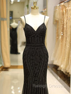 Gorgeous Black Evening Dresses Mermaid Luxury Heavy Beaded Straps Long Formal Evening Dress