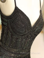 Gorgeous Black Prom Dresses Mermaid Luxury Heavy Beaded Straps Long Formal Prom Dress