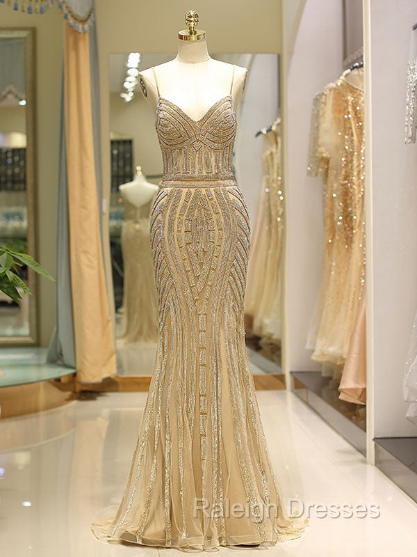 Gorgeous Black Evening Dresses Mermaid Luxury Heavy Beaded Straps Long Formal Evening Dress