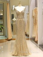 Gorgeous Black Prom Dresses Mermaid Luxury Heavy Beaded Straps Long Formal Prom Dress