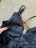 Gorgeous Black Sequin Mermaid Spaghetti Strap Vling Long Prom Dress Backless Formal Evening Dress