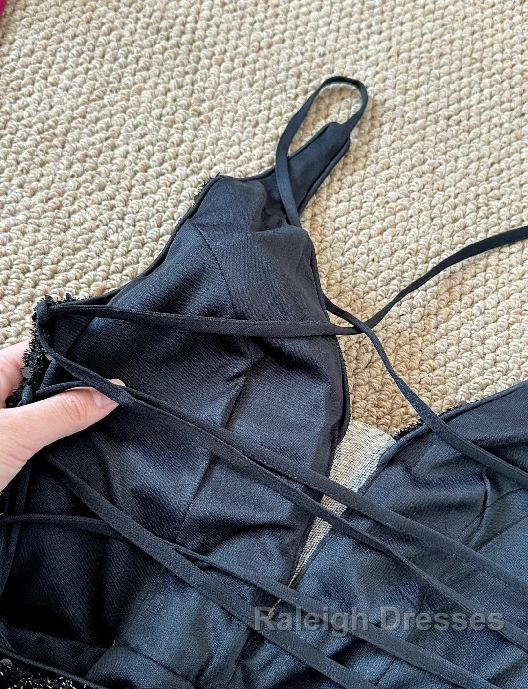 Gorgeous Black Sequin Mermaid Spaghetti Strap Vling Long Prom Dress Backless Formal Evening Dress