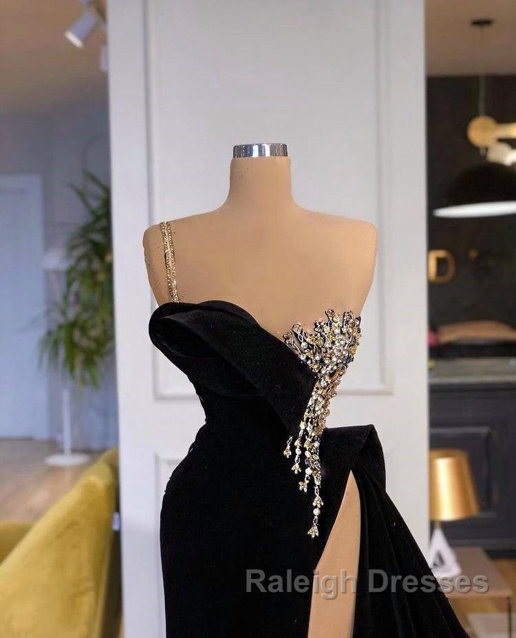Gorgeous Black Split Front One Shoulder Prom Dress With Beading Secondary image