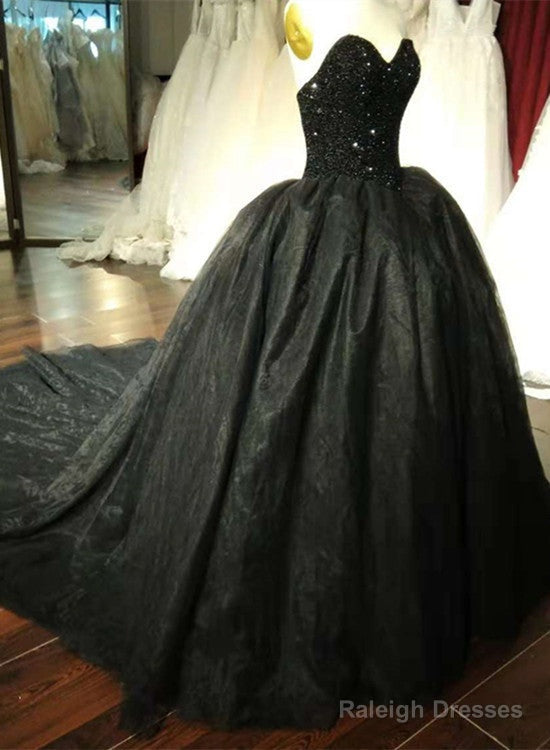 Gorgeous Black Sweetheart Crystal Ball Gown Sweet 16 Dress, Black Party Gown Main image