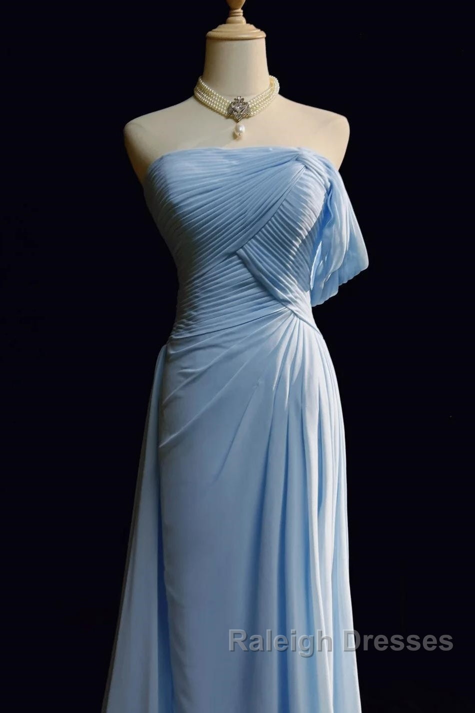 Gorgeous Blue A-Line Chiffon Pleated One Shoulder Slit Long Prom Gown Ball Gown Wedding Dresses Secondary image