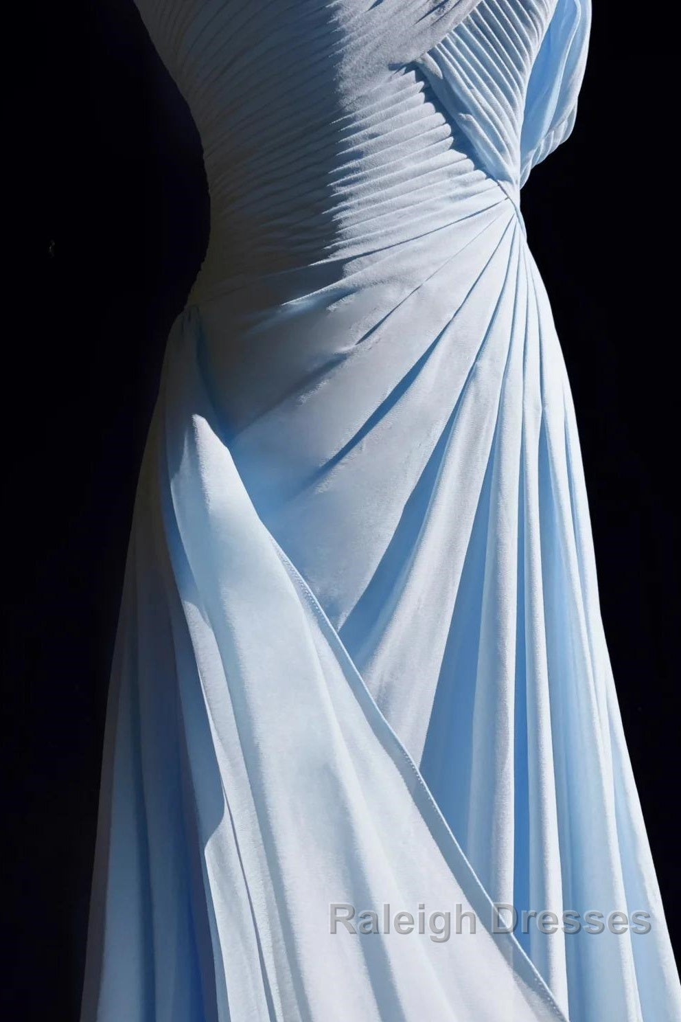 Gorgeous Blue A-Line Chiffon Pleated One Shoulder Slit Long Evening Gown Ball Gown Wedding Dress