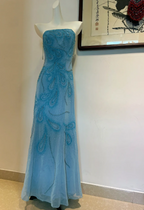 Gorgeous Blue A-Line Strapless Beaded Chiffon Long Formal Prom Dress