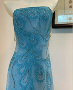 Gorgeous Blue A-Line Strapless Beaded Chiffon Long Formal Prom Dress