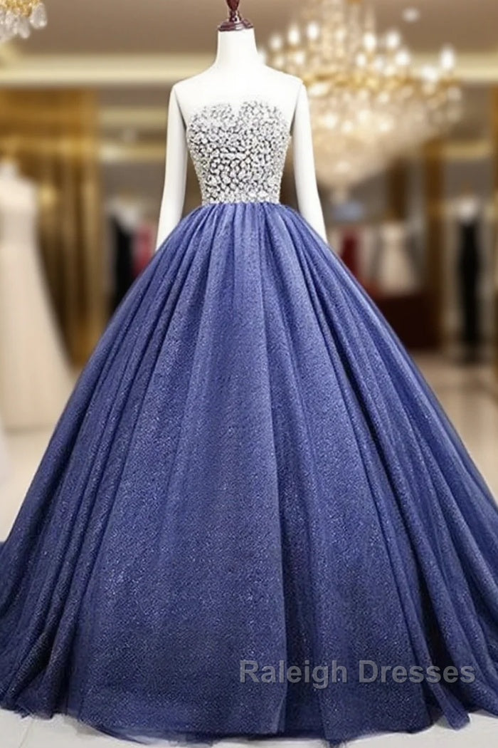 Gorgeous Blue Ball Gown Sweet 16 Party Dress Handmade Formal Gown Off Shoulder Prom Dress Main image
