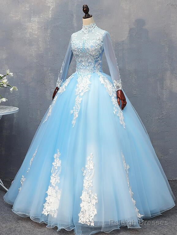 Gorgeous Blue Long Sleeves Ball Gown Sweet 16 Dress, Charming Formal Gown Secondary image
