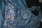 Gorgeous Blue Off-Shoulder Sequined 3D Floral Satin Long Formal Prom Dress