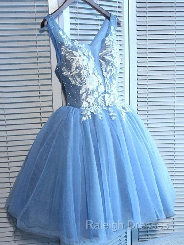 Gorgeous Blue Short Homecoming Dresses V-Neck Lace-Up Hoco Dresses Secondary image