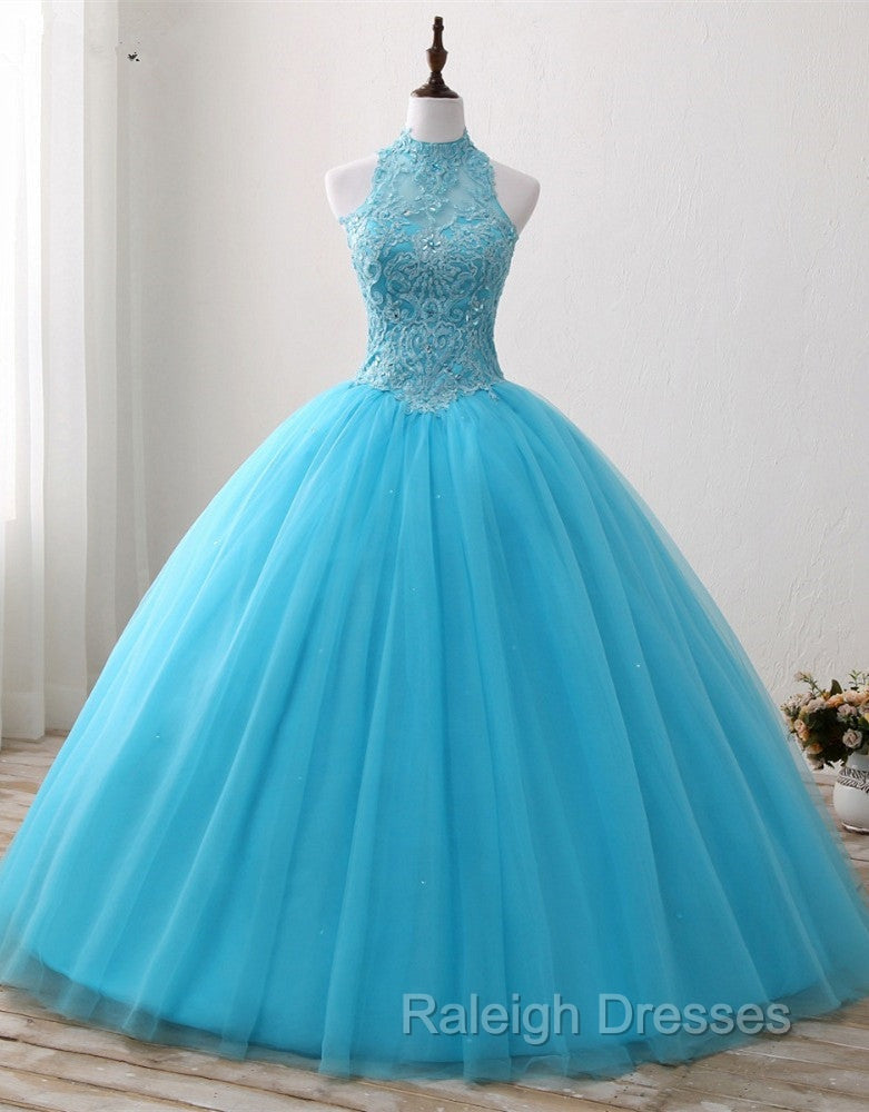 Gorgeous Blue Tulle Ball Gown Lace Top Sweet 16 Dress, Blue Quinceanera Dress Main image