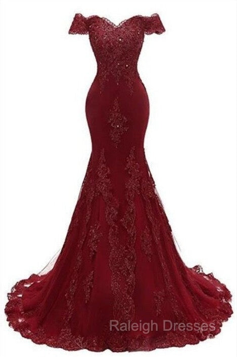 Gorgeous Burgundy Prom Party Gowns| Mermaid Lace Evening Gowns