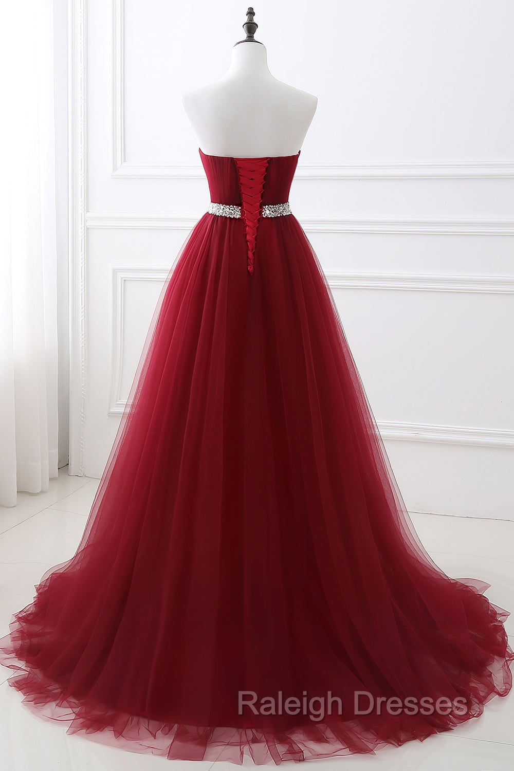 Gorgeous Burgundy Sweetheart Long Prom Dress Tulle Crystal Evening Gown Secondary image