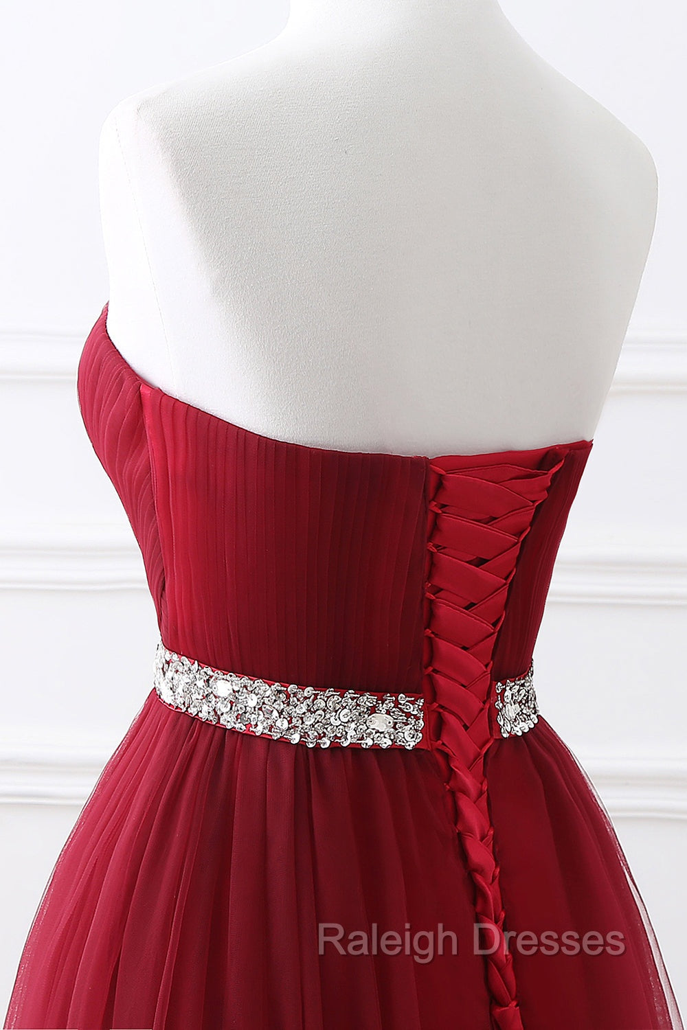 Gorgeous Burgundy Sweetheart Long Prom Dress Tulle Crystal Evening Gown